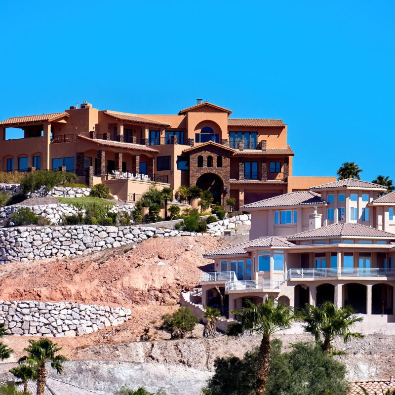 Dwelling houses located on red rock hills in Nevada, USA